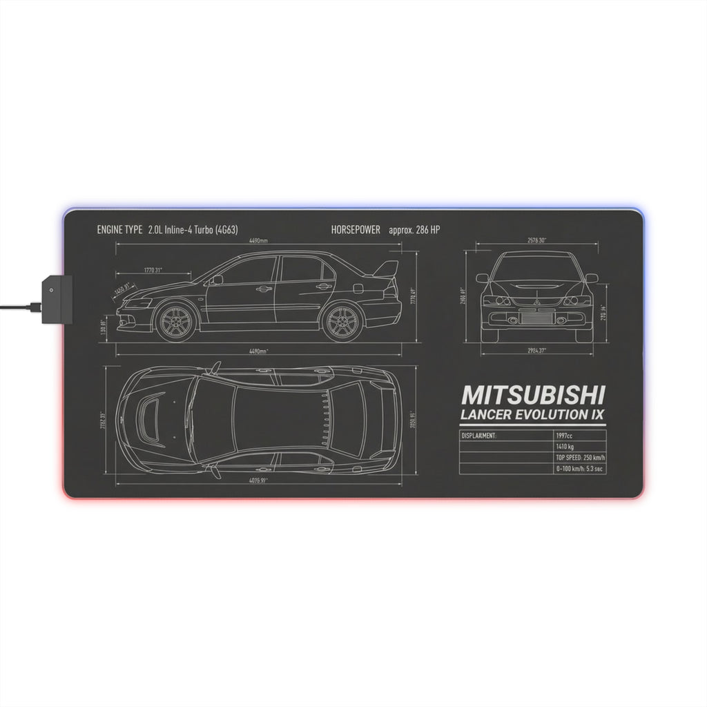 Mitsubishi Lancer Evolution IX Blueprint LED Gaming Mousepad