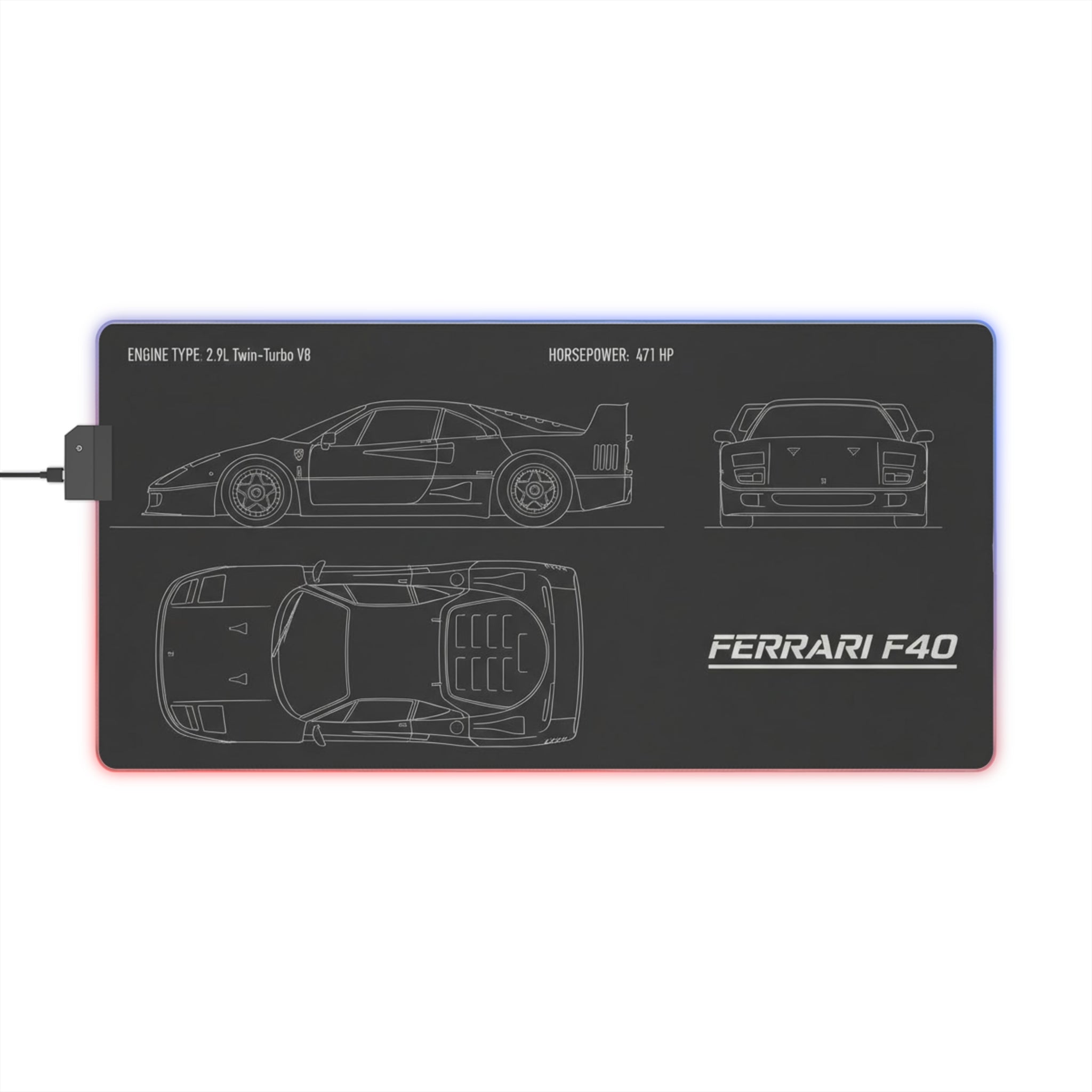 Ferrari F40 LED blueprint mousepad