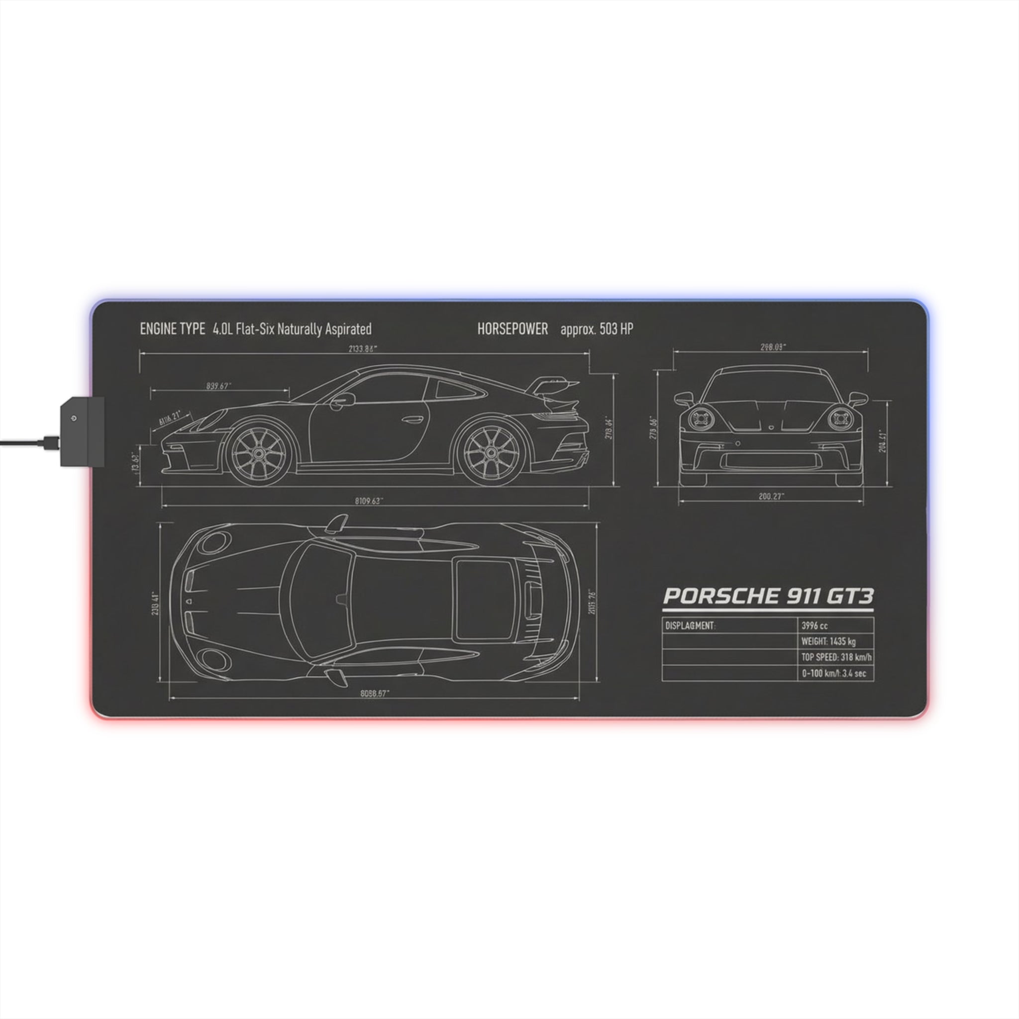 Porsche 911 GT3 Blueprint LED Gaming Mouse Pad