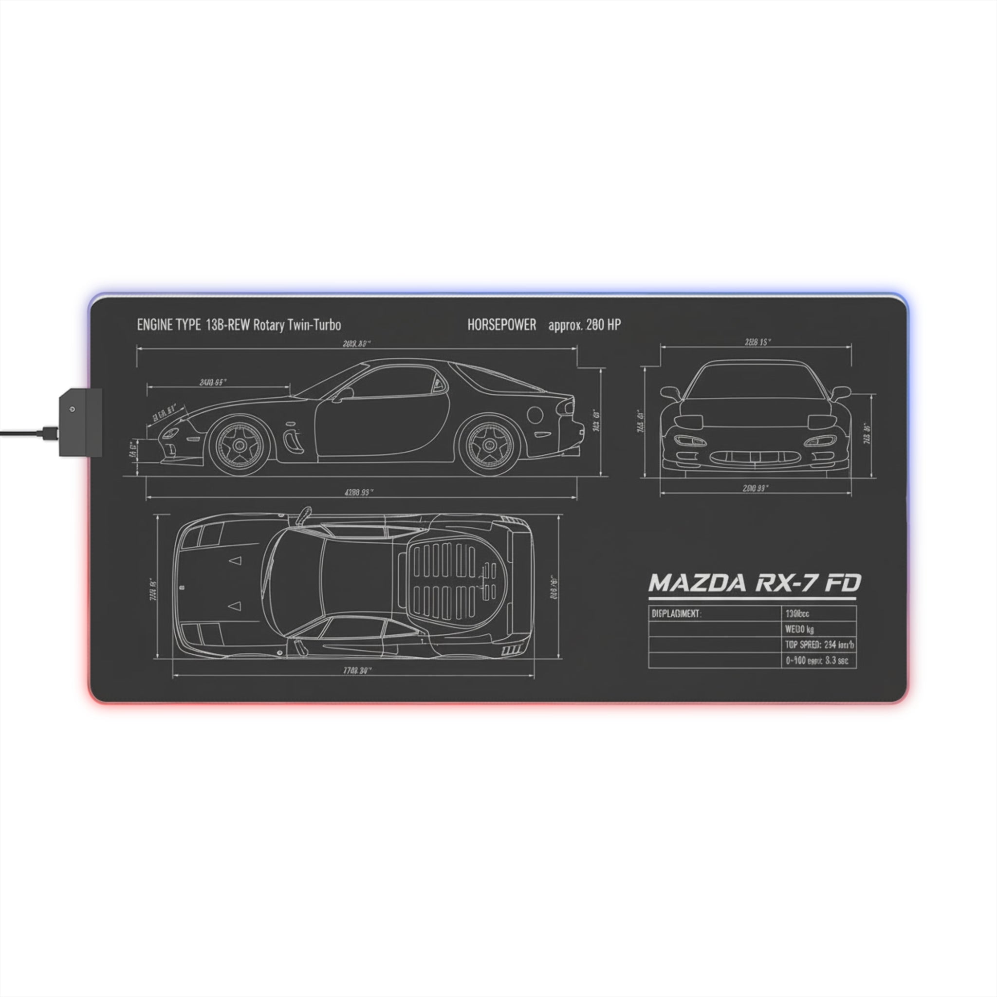 Mazda RX-7 FD Blueprint LED Gaming Mousepad