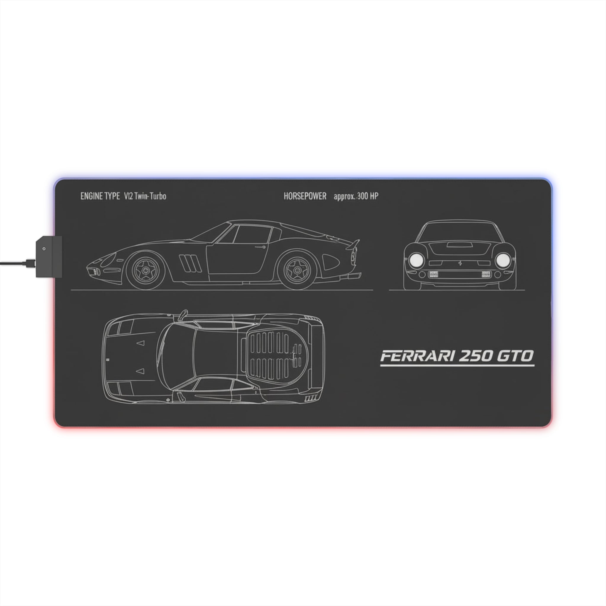 Ferrari 250 GTO LED blueprint mousepad